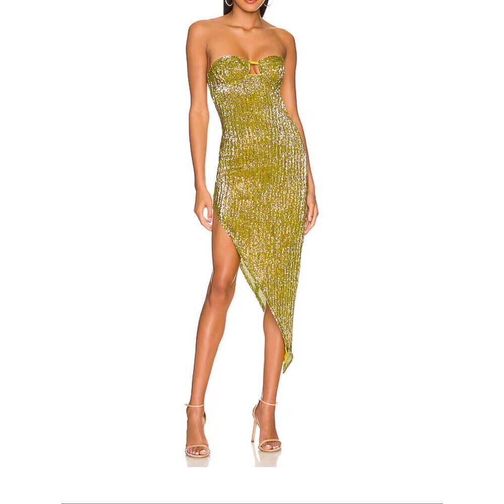 NWT Camila Coelho Mackenzie Limoncello Strapless High Slit Midi Dress Women's M